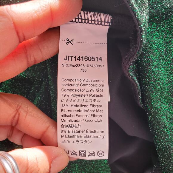 SHEIN Curve Bishop Sleeve Deep V Sparkle Bodysuit Green 2XL - Picture 7 of 8